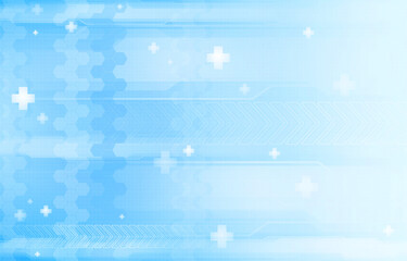 Blue and white futuristic background with medicine symbols