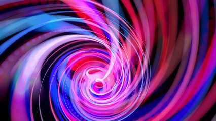 Abstract background with light trails, stream of red blue neon lines in space form spiral shapes. Modern trendy motion design background. Light flow bg. 3d render