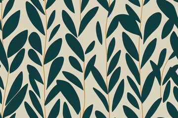 Elegant seamless pattern with green hand drawn line tropical leaves and flowers. Floral pattern. Vintage green background.