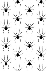 Vector seamless pattern of flat hand drawn spider silhouette isolated on white background