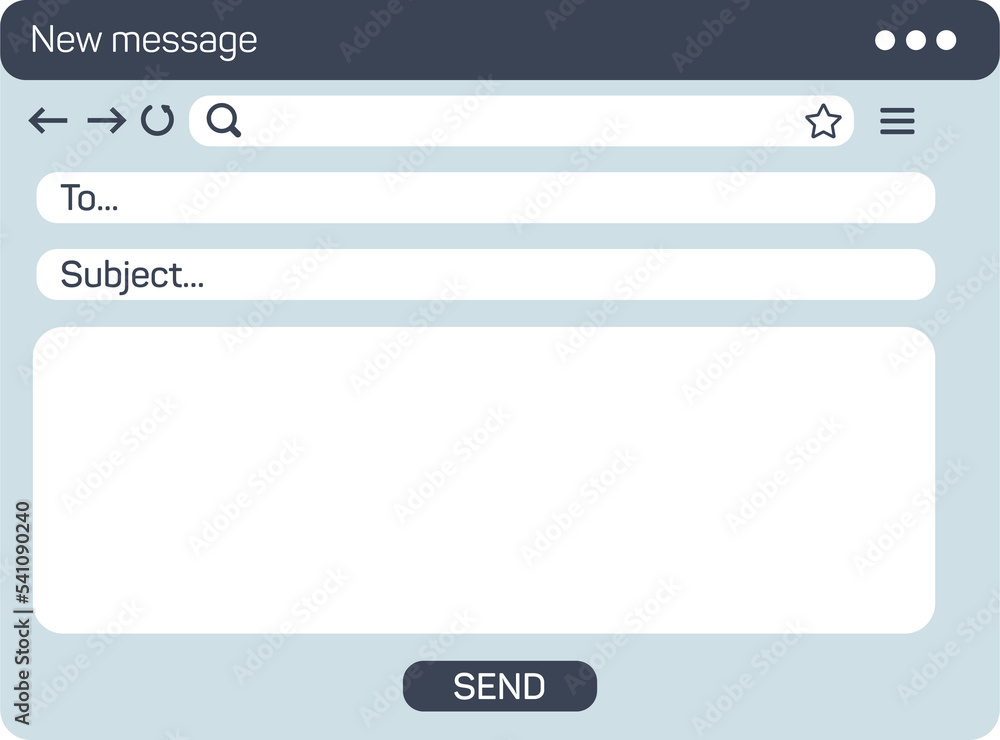 Poster email interface. mail window template, internet message isolated frame, blank email ui design. email