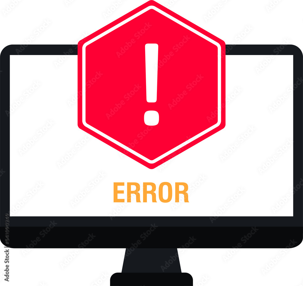 Poster notification. computer with exclamation mark icon on screen. error sign. computer message, warning c