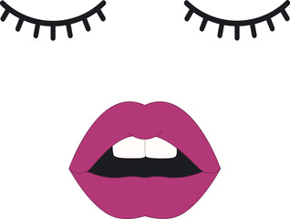 Woman face. Beauty concept. Eyelashes and lips. Make up.  Illustration