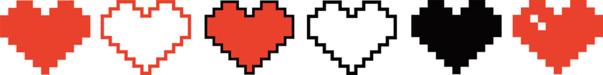 Obraz premium Pixel heart set icon in retro style. Love symbol isolated signs. Illustration