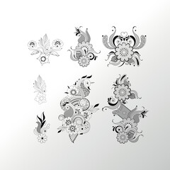 Vector Set of henna floral and animal elements based on tradition