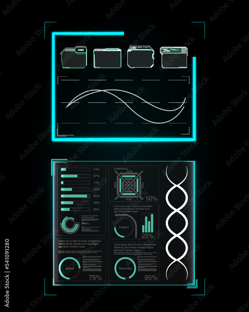 Poster cyberpunk retro futuristic poster set abstract cosmic shapes. digital design elements hud style. tre