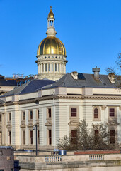 The NJ State House and gilded dome in Trenton, NJ