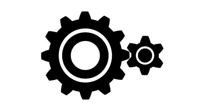 Animated video of black drive gear and driven gear on white and green background. Clockwise and counterclockwise rotation