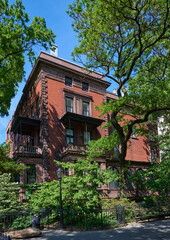 The Italianate mansion at 2 Pierrepont Place (1857) in Brooklyn Heights, NYC in on the Brooklyn Esplanade, overlooking New York Harbor,