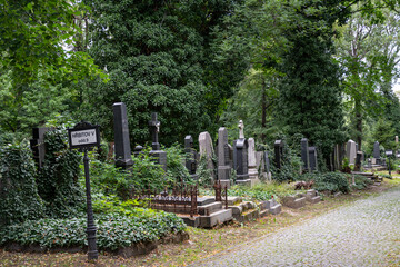 Naklejka premium Lápidas en cementerio de Olšany, Praga