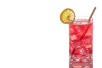 Cocktail with lemon and ice isolated on white background.