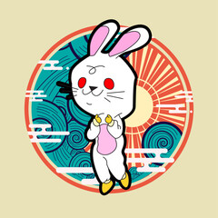 rabbit illustration with japanese style for kaijune event, notebook, logo