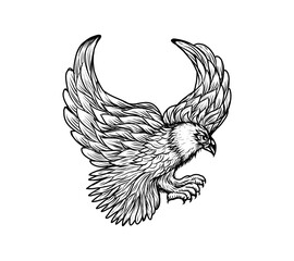 Eagle with wings for tatto design in the vector artwork