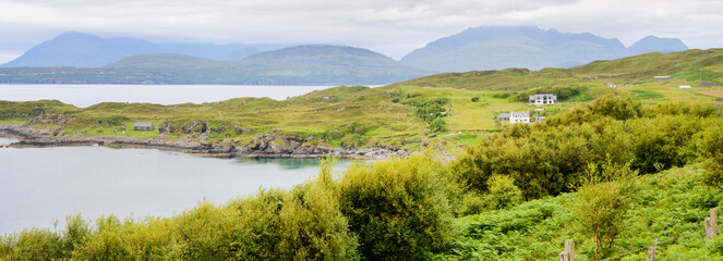 Loch a Ghlinne panorama and bay looking towards Elgol, Isle of Skye,Scotland,UK.