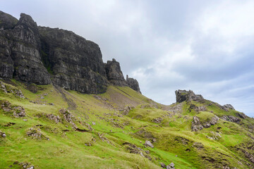 Fototapeta na wymiar The Quraing mountain landscape,in the summer,Isle of Skye,Scotland,UK