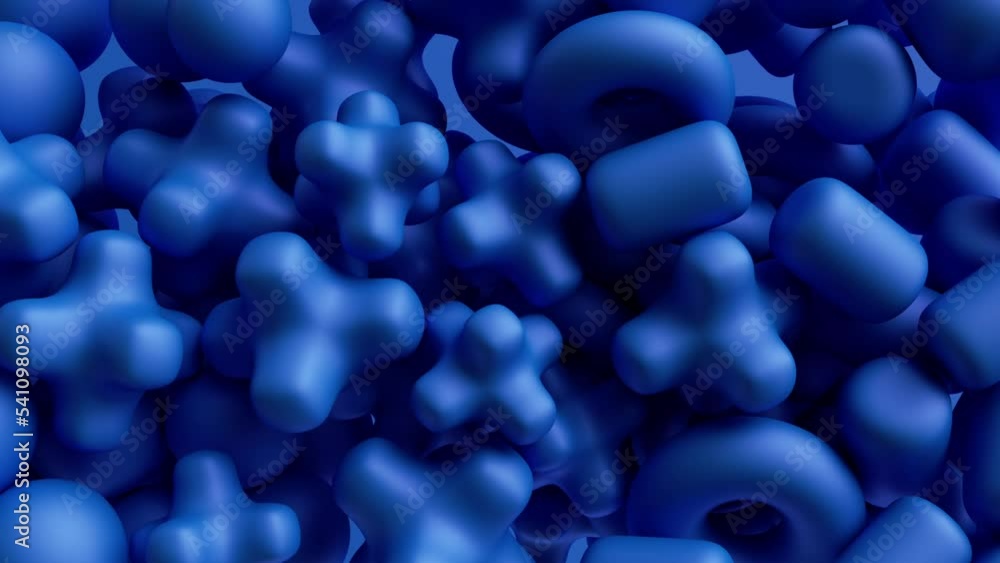 Poster 3d animation, abstract looped background with assorted blue geometric shapes falling down and fillin