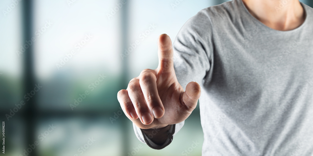 Poster man tapping on the screen