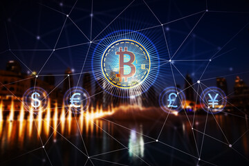 Icon of bitcoin and currencies on the screen