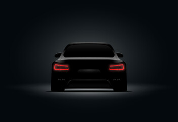 Obraz na płótnie Canvas Back car light brake red vector design in black background. 3d car realistic dark design night illustration.