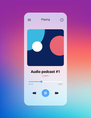 Fototapeta premium Music podcast player app template interface. Audio mobile podcast music player background vector design.