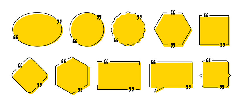 Quote vector bubbles text dialog message comment memo box. Quote bubble template speech frame chat dialogue information