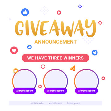 Giveaway Template Congratulation Winner Contest Prize Poster Design. Giveaway Event Banner Winner Template Vector.