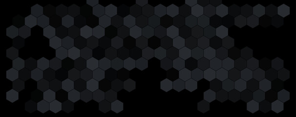 Hexagonal abstract technology grey black background. Honeycomb science vector octagon texture hexagon pattern.