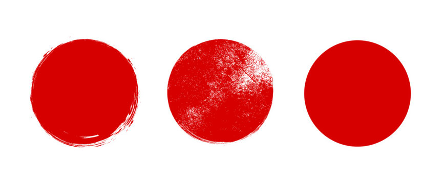 Flag of Japan with grunge circle stamp background brush. Japanese paint circle vector round texture shape illustration.