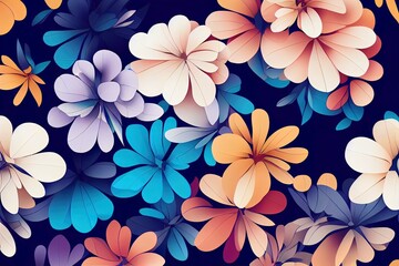 Obraz premium abstract solid 2d illustration flowers full arrangement, all over design with solid medium color background for textile printing factory