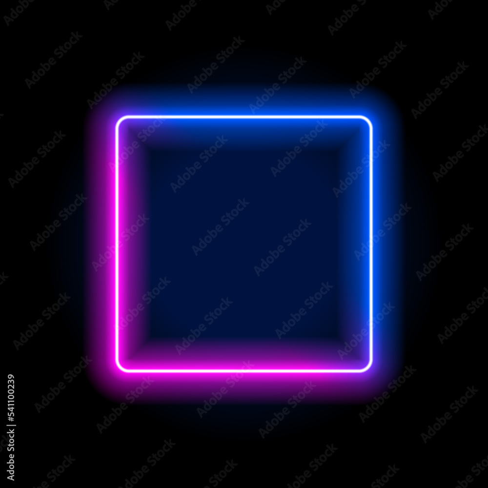 Poster neon light frame box line rectangle background. led neon glow vector shape banner sign square backgr