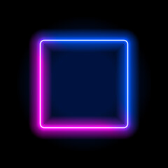 Neon light frame box line rectangle background. Led neon glow vector shape banner sign square background frame