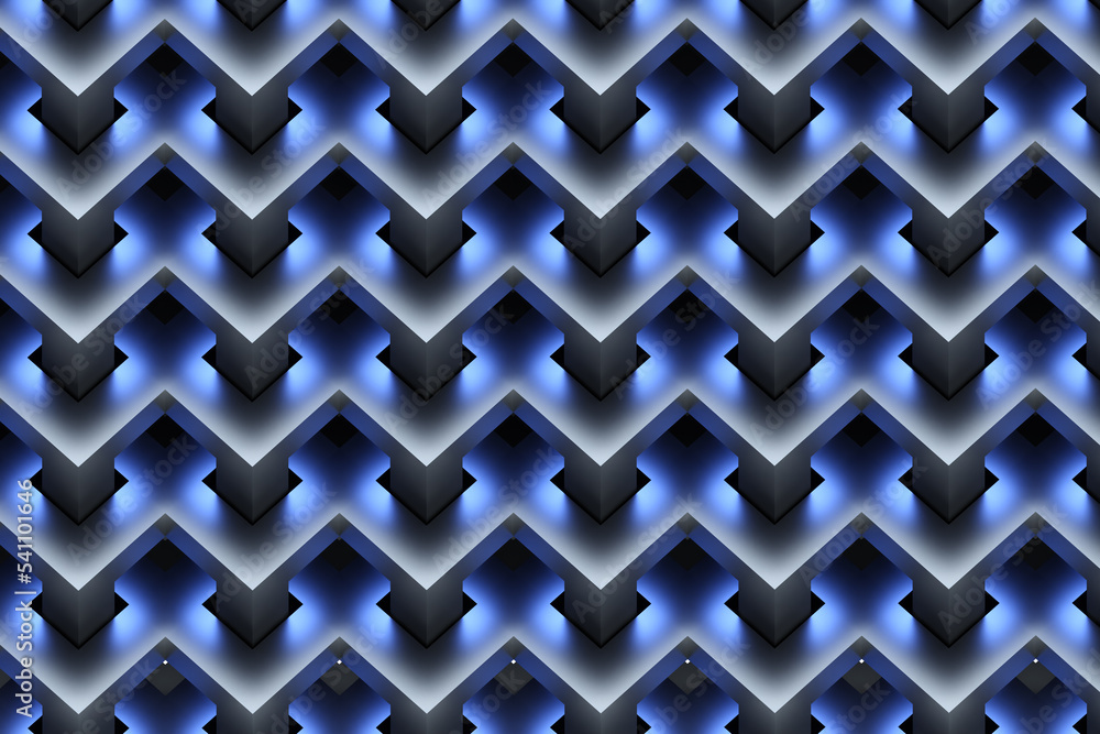 Poster abstract background. triangular steps with neon glow. three-dimensional background. endless network.