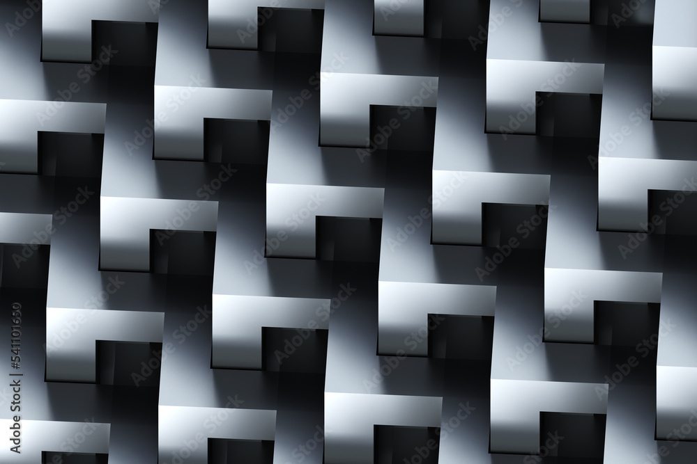 Poster gray background. intertwined straight elements. endless steps. triangular steps intertwine. architec