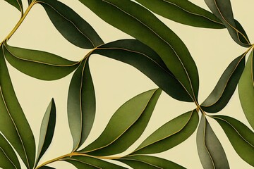 Seamless tropical pattern with eucolyptus branches and tropical leaves