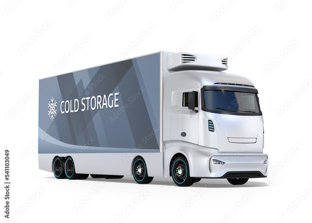 Poster heavy truck with reefer container isolated on white background. cold chain concept. 3d rendering ima