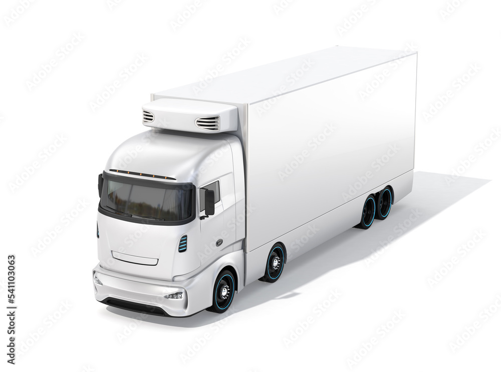 Poster heavy truck with reefer container isolated on white background. cold chain concept. 3d rendering ima