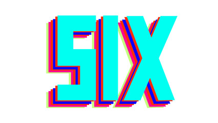 Numbers Six or 6, Retro Art and Kids learning material on White Background. Isolated Easy to Cut.