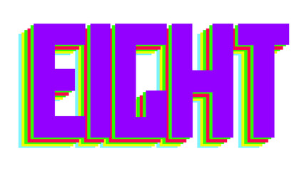 Numbers Eight or 8, Retro Art and Kids learning material on White Background. Isolated Easy to Cut.