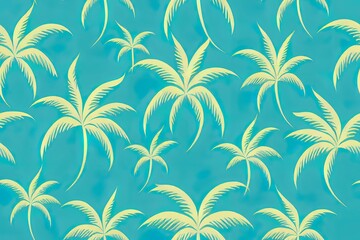 Stylish Hand painted and drawn summer island palm tree ,ocean ,wave ans boat seamless pattern 2d illustration,Design for fashion , fabric, textile, wallpaper, cover, web , wrapping and all prints
