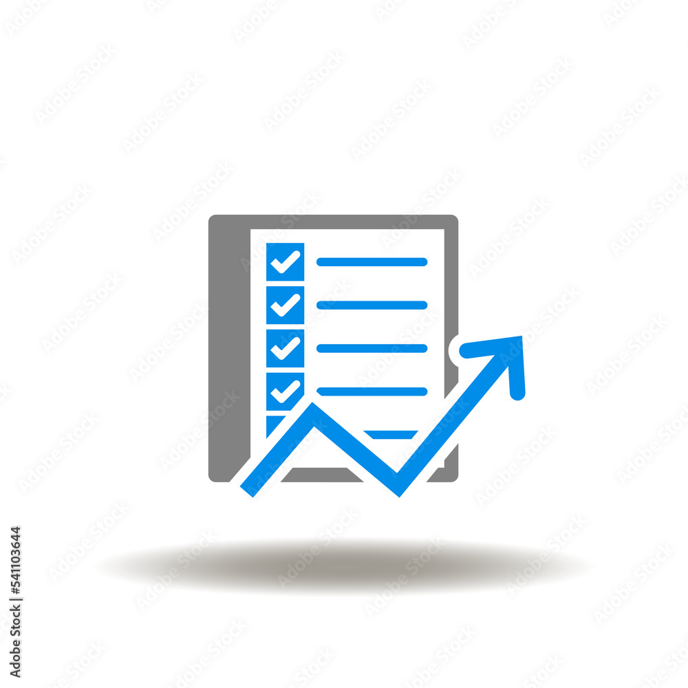 Poster vector illustration of checklist with growth chart. icon of project development. sign of task manage