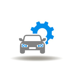 Vector illustration of car and gear wheel. Icon of smart auto repair technology. Symbol of automobile service.
