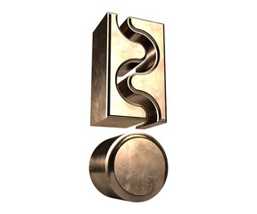 Isolated Steel Metallic Exclamation or Punctuation Mark on White Background, 3D illustration.