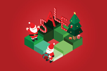 Christmas isometric discount sale banner template promotion for advertising with Santa Claus