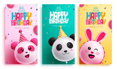 Birthday poster set vector design. Happy birthday greeting text with character balloons lay out collection. Vector Illustration. © AmazeinDesign