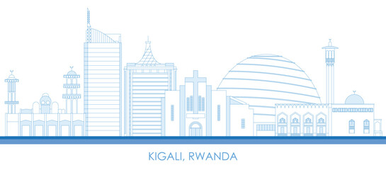 Outline Skyline panorama of city of Kigali, Rwanda - vector illustration