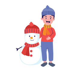 boy and snowman celebrating christmas