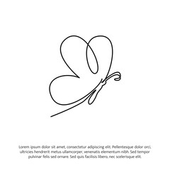 Butterfly one continuous line drawing. Cute decoration hand drawn elements. Vector illustration of minimalistic style on a white background.