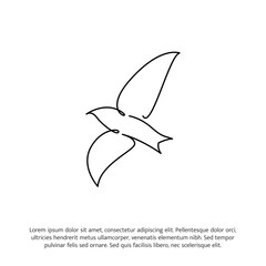 Flying bird one continuous line drawing. Cute decoration hand drawn elements. Vector illustration of minimalist style on a white background.