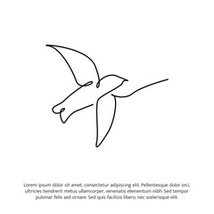Flying bird one continuous line drawing. Cute decoration hand drawn elements. Vector illustration of minimalist style on a white background.