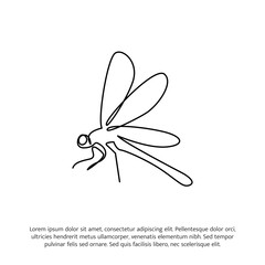 Dragonfly one continuous line drawing. Cute decoration hand drawn elements. Vector illustration of minimalist style on a white background.